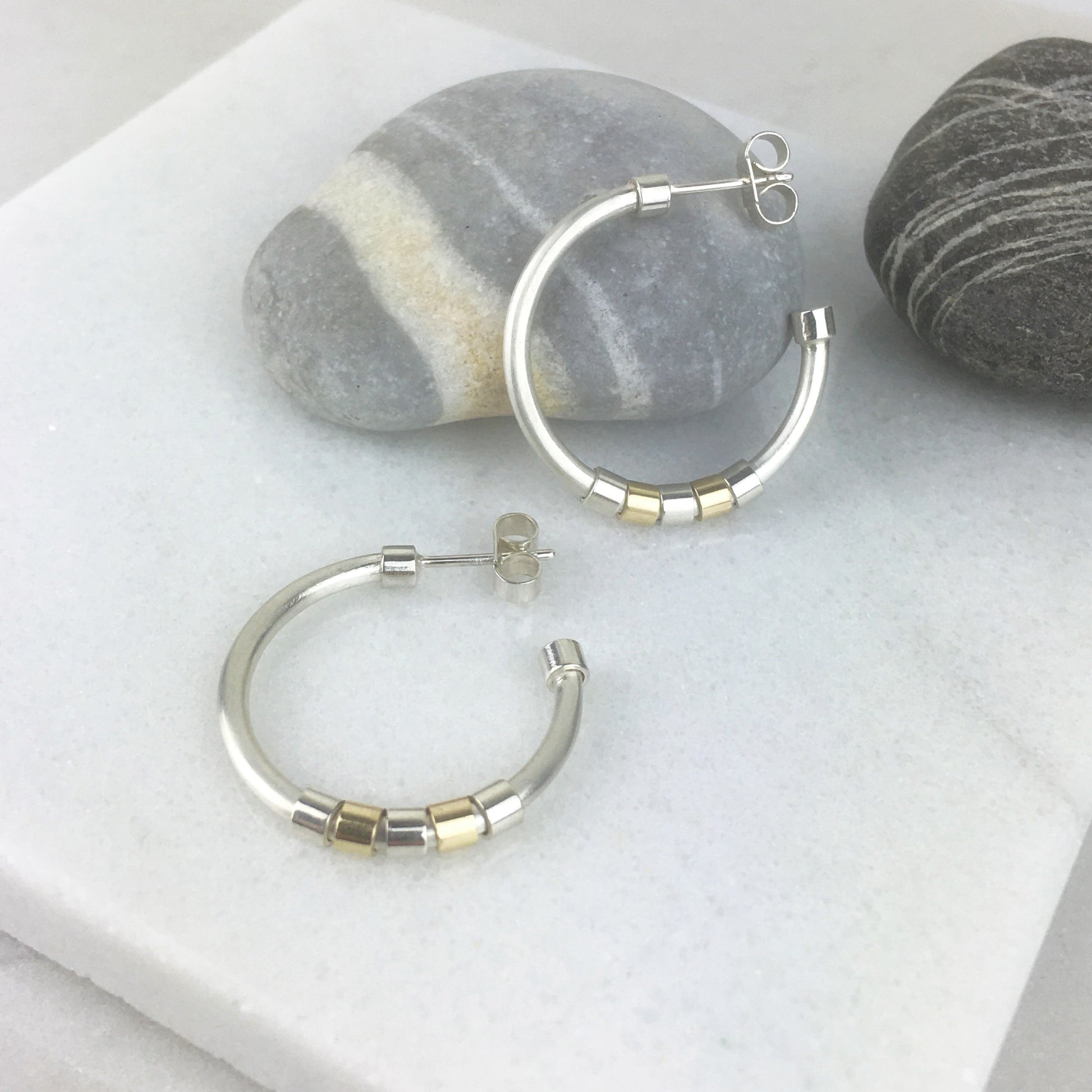 CIRCLE HOOP EARRINGS WITH SILVER AND GOLD - Genevieve Broughton