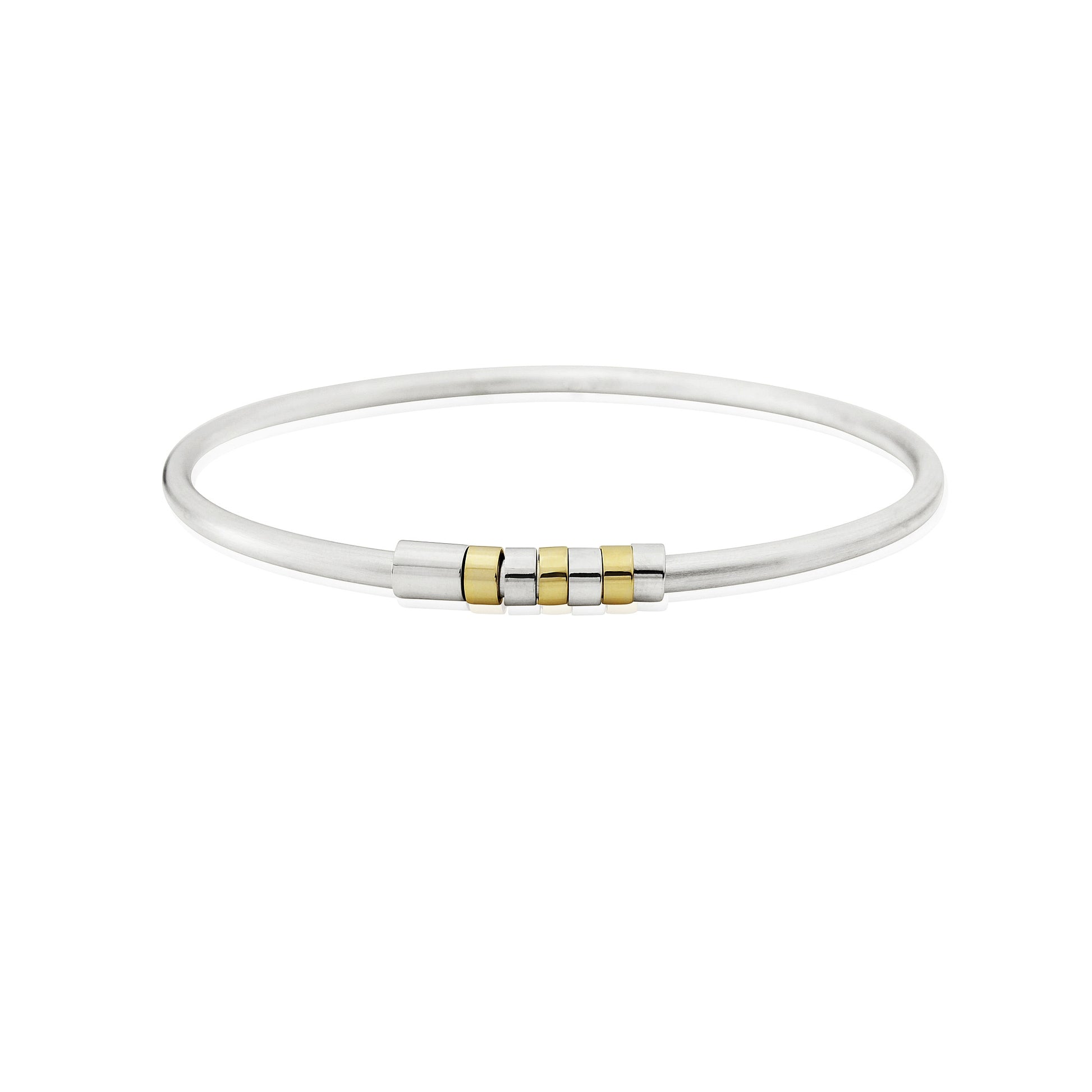 SILVER MOVING PIECES BANGLE WITH GOLD - Genevieve Broughton
