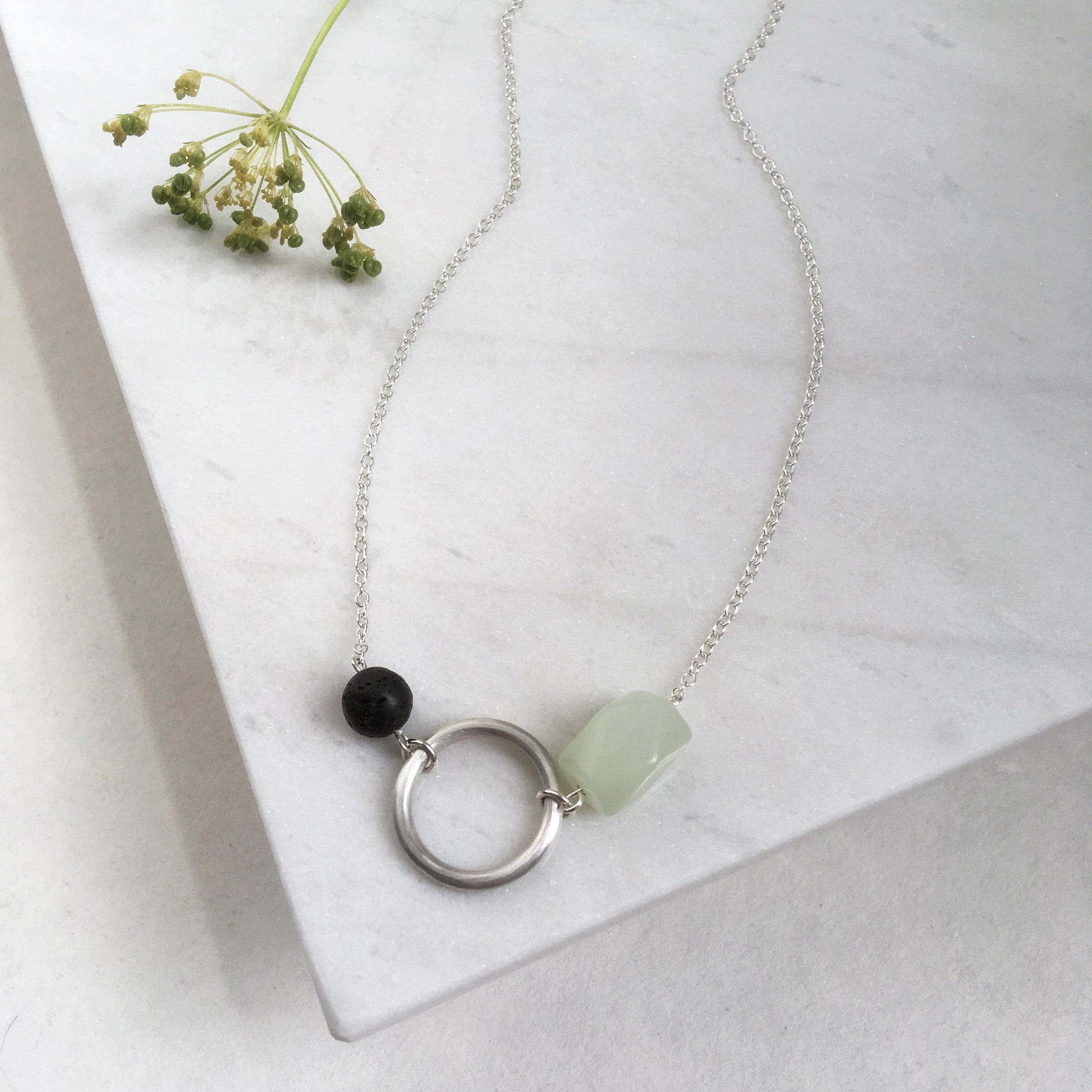 CIRCLE NECKLACE WITH SERPENTINE AND LAVA STONE - Genevieve Broughton