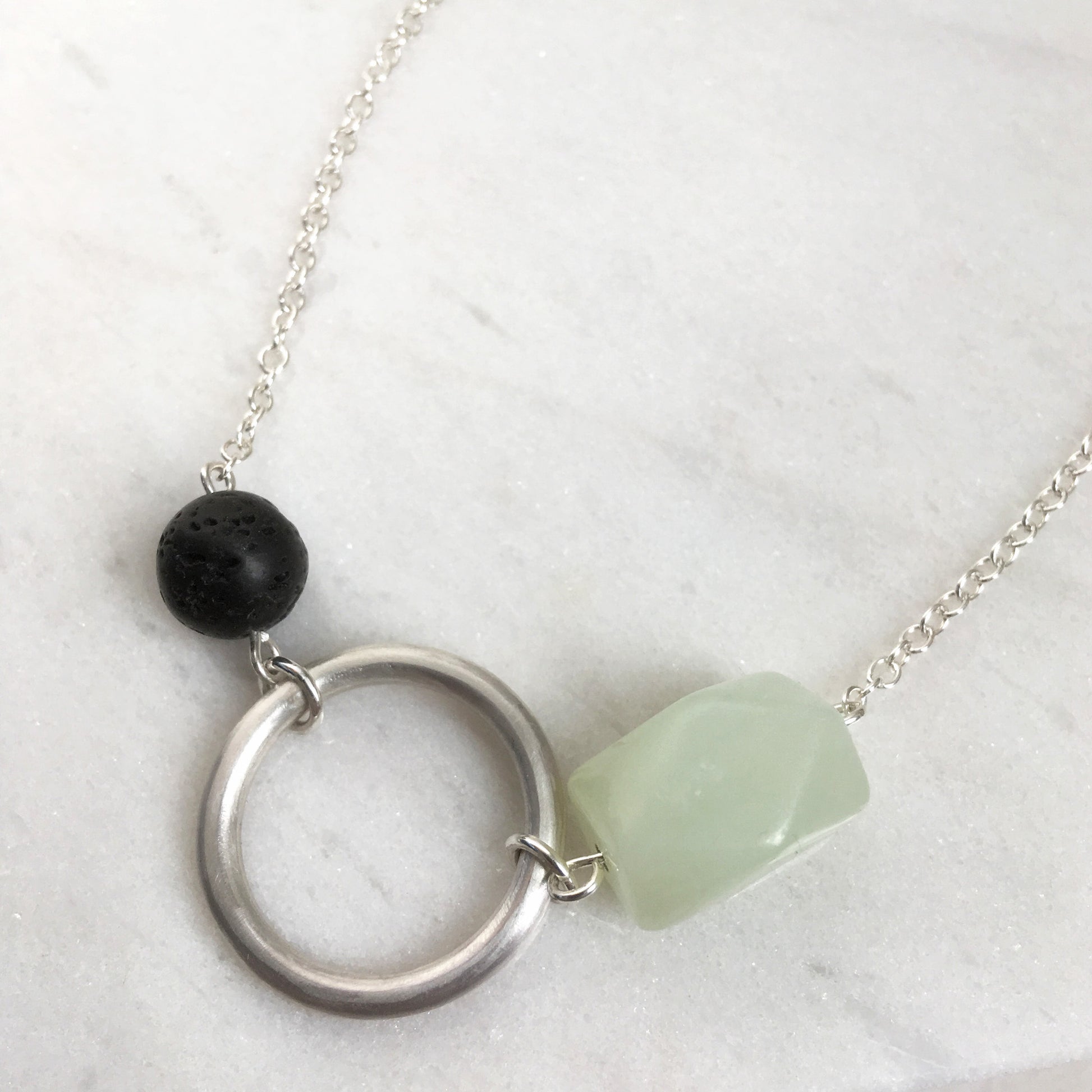 CIRCLE NECKLACE WITH SERPENTINE AND LAVA STONE - Genevieve Broughton
