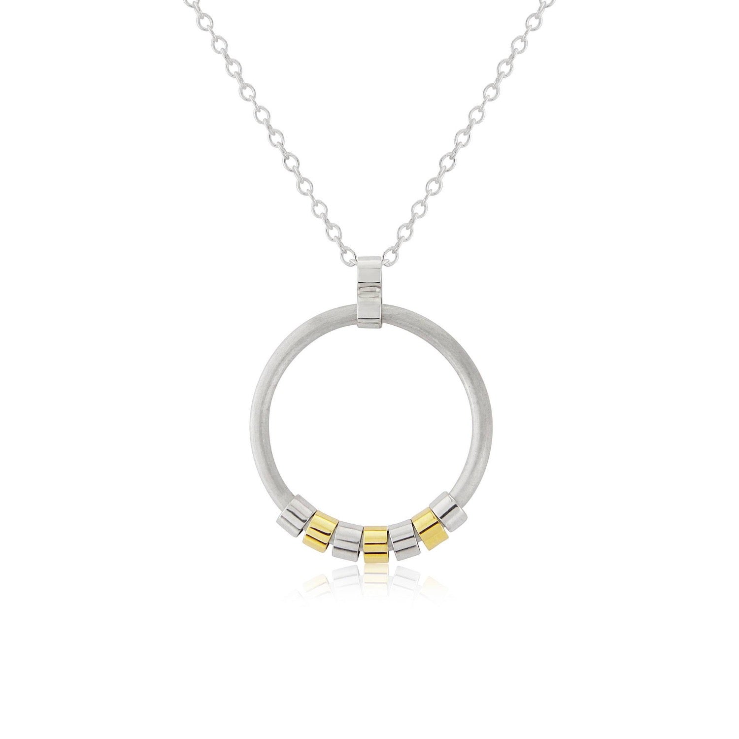 CIRCLE NECKLACE WITH SILVER AND GOLD MOVING PIECES - Genevieve Broughton