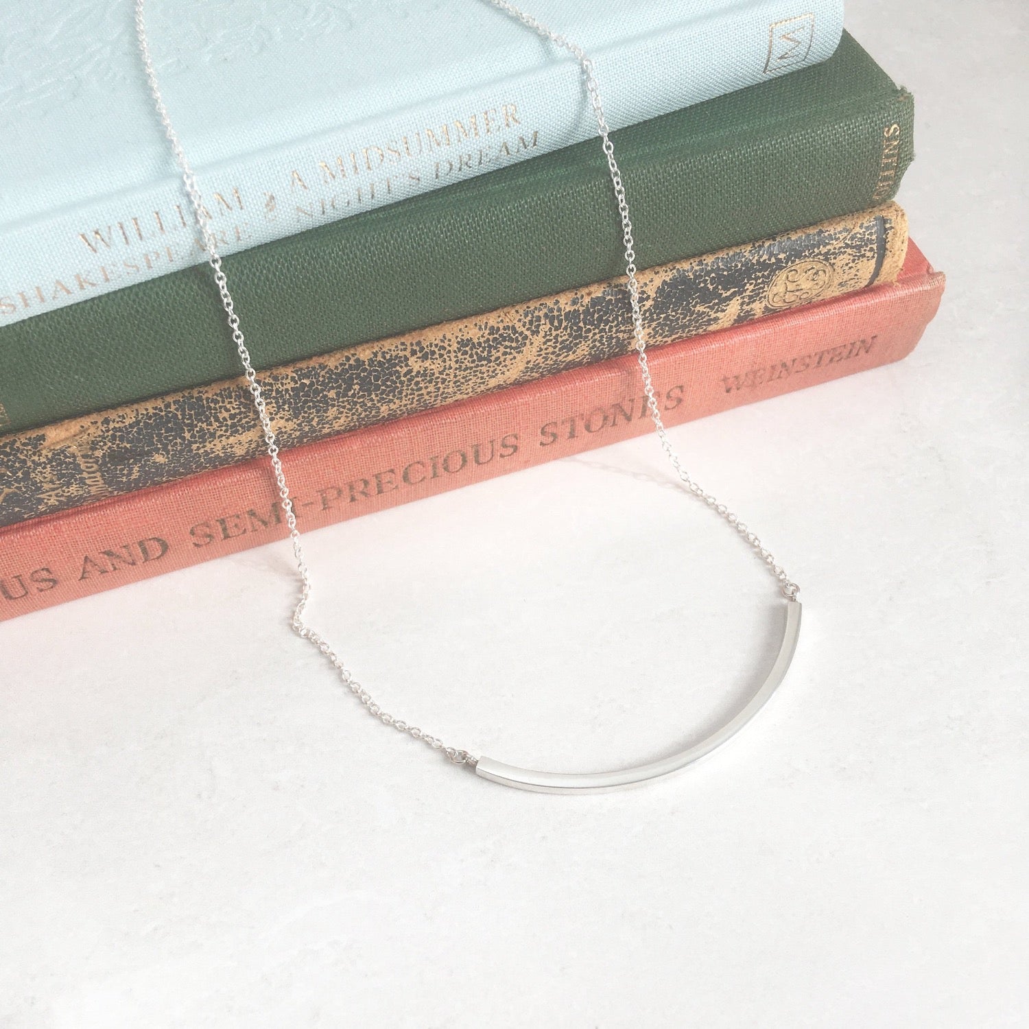 SILVER LONG CURVED BAR NECKLACE - Genevieve Broughton