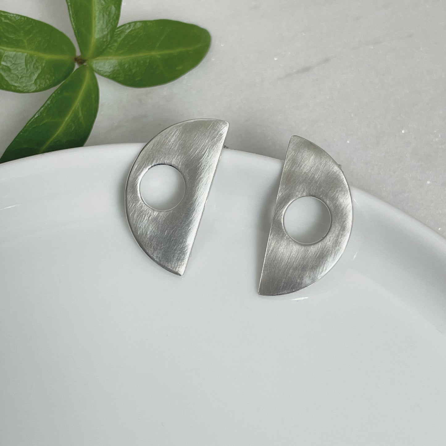 MODERNIST SILVER SEMICIRCLE LARGE STUD EARRINGS - Genevieve Broughton