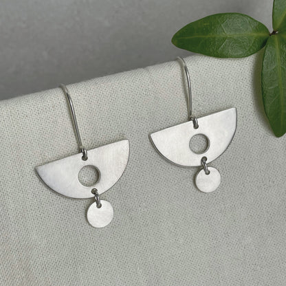 MODERNIST SILVER SEMICIRCLE DROP EARRINGS 1 - Genevieve Broughton