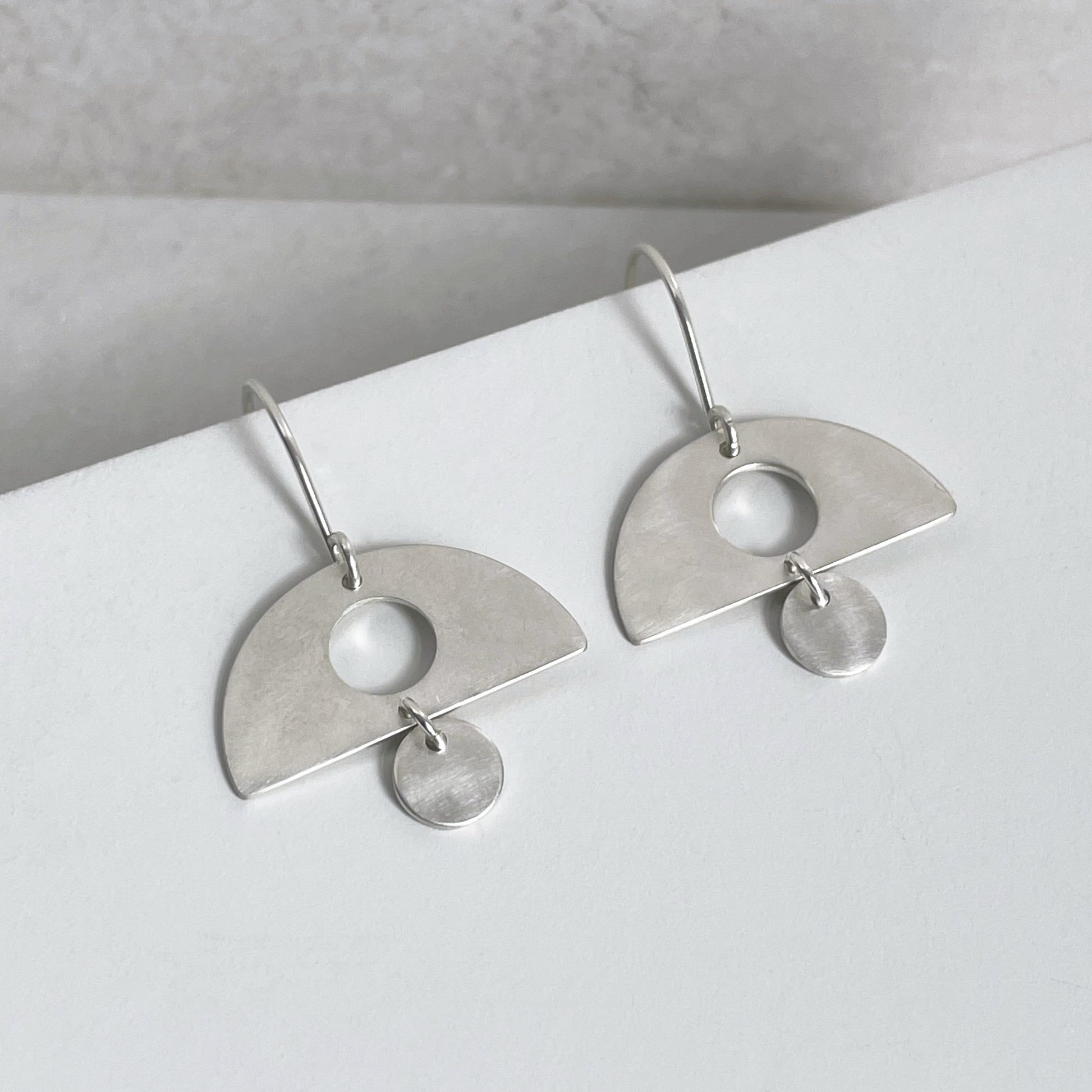 MODERNIST SILVER SEMICIRCLE DROP EARRINGS 2 - Genevieve Broughton