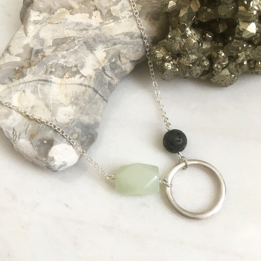 CIRCLE NECKLACE WITH SERPENTINE AND LAVA STONE - Genevieve Broughton