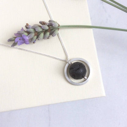 SILVER CIRCLE LAVA STONE DIFFUSER NECKLACE - Genevieve Broughton